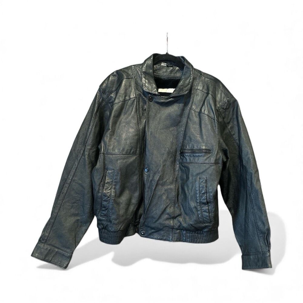 Vintage WILSON Leather Bomber Jacket Double Collar Big Tall Men’s 44 Motorcycle